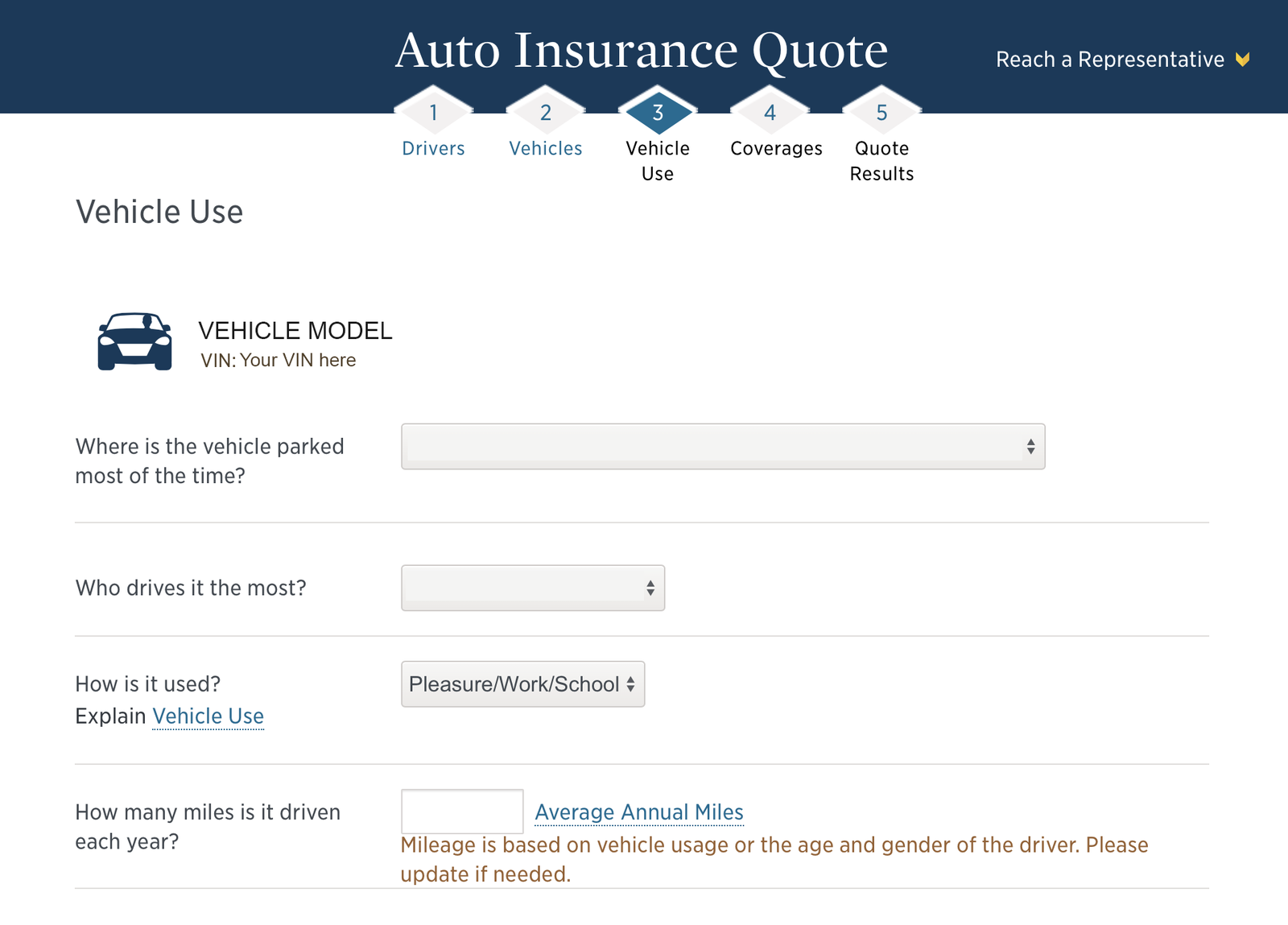 vehicle use for usaa quote